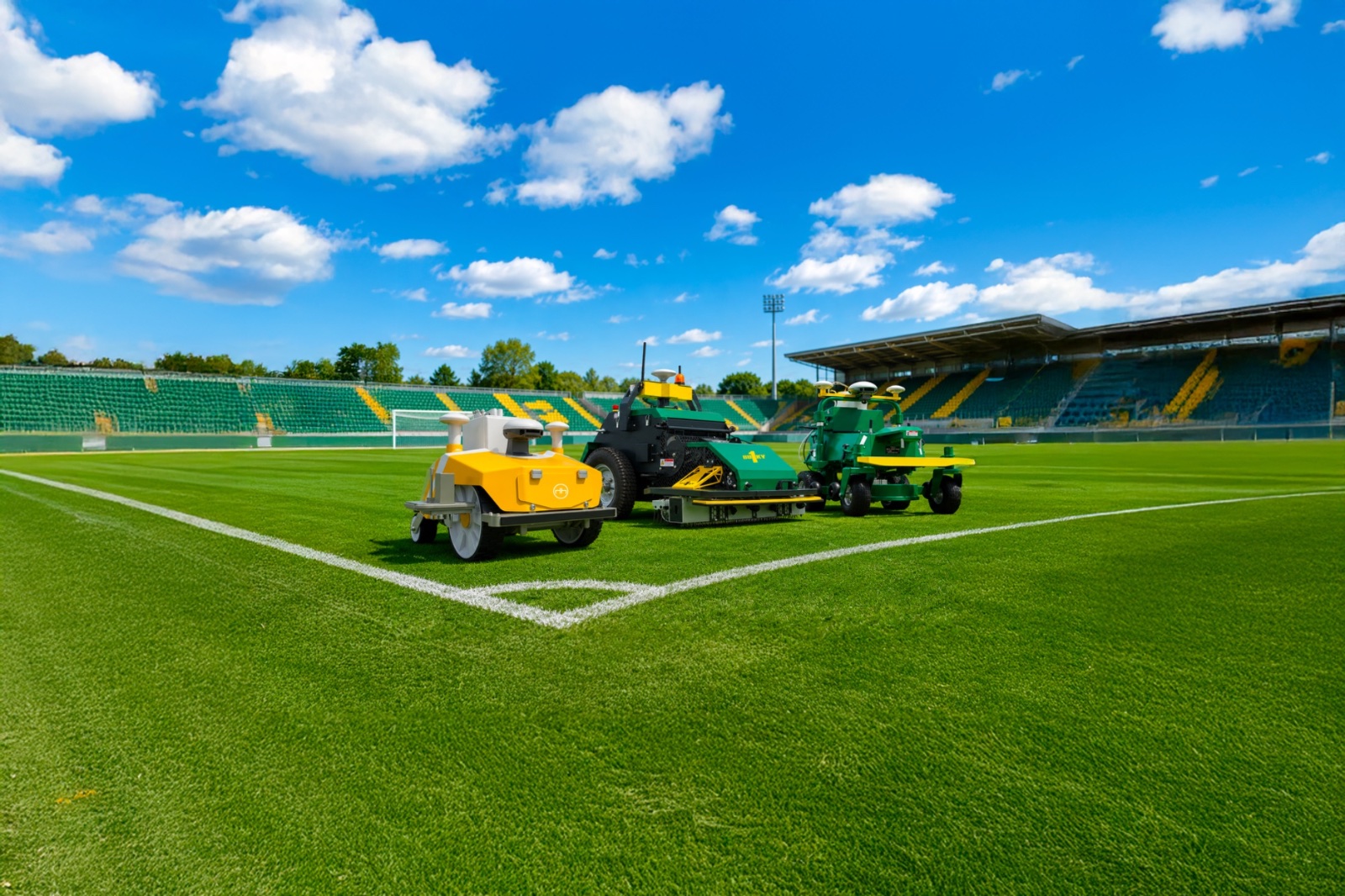 Vista, Buky ONE et Moxy alignés sur le terrain d'un stade