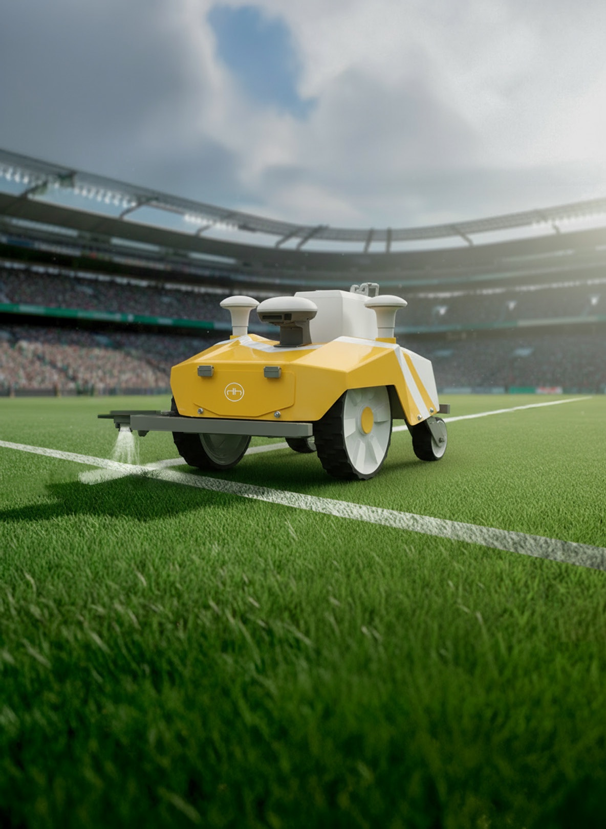 Le Vista trace une ligne sur le gazon d'un stade